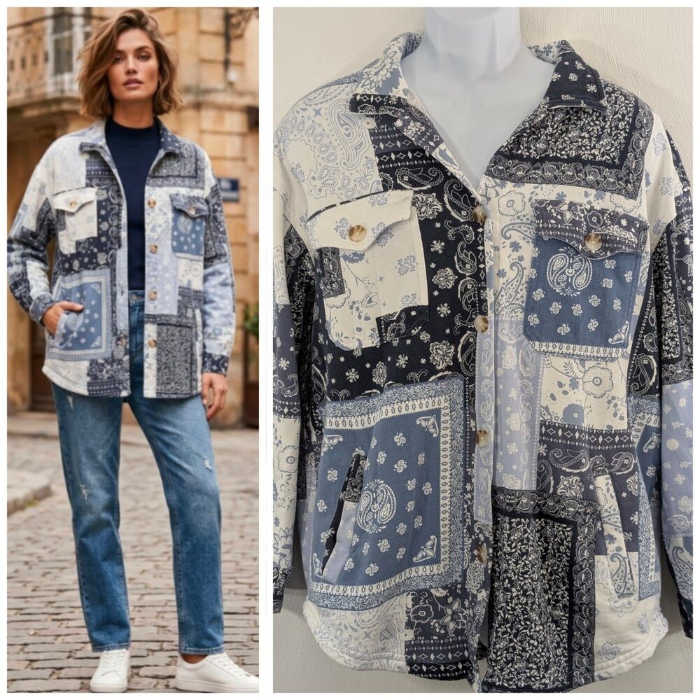 C & C California XL Shirt/Shacket Button Down Cottage Core Paisley Colorblock